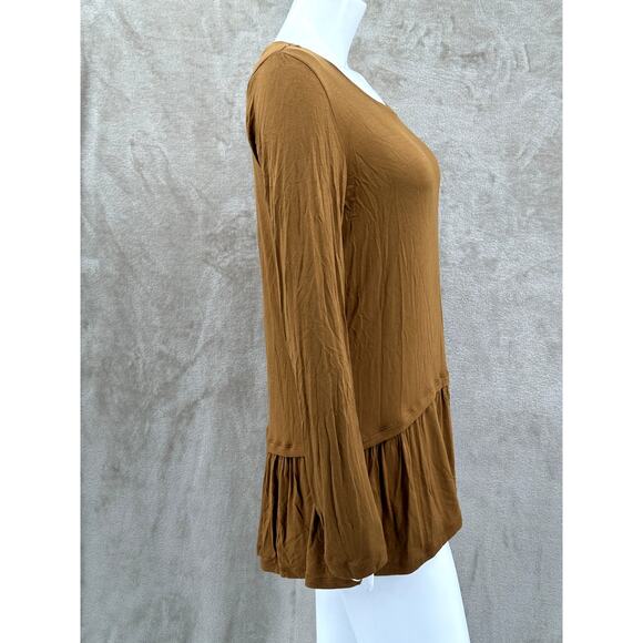 LOGO Lori Goldstein Top Womens Medium Tan Camel Twin Set Layered Tunic Stretch - Picture 3 of 8